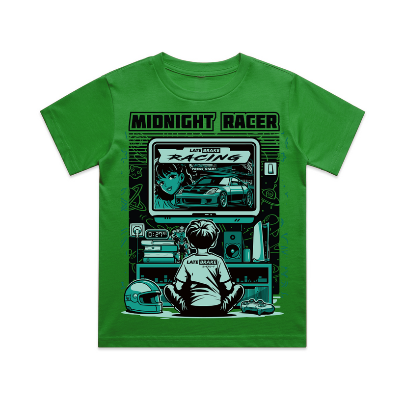 Late Brake Midnight Racer Youth T-Shirt Cotton Car Enthusiast Tee - QHA UK