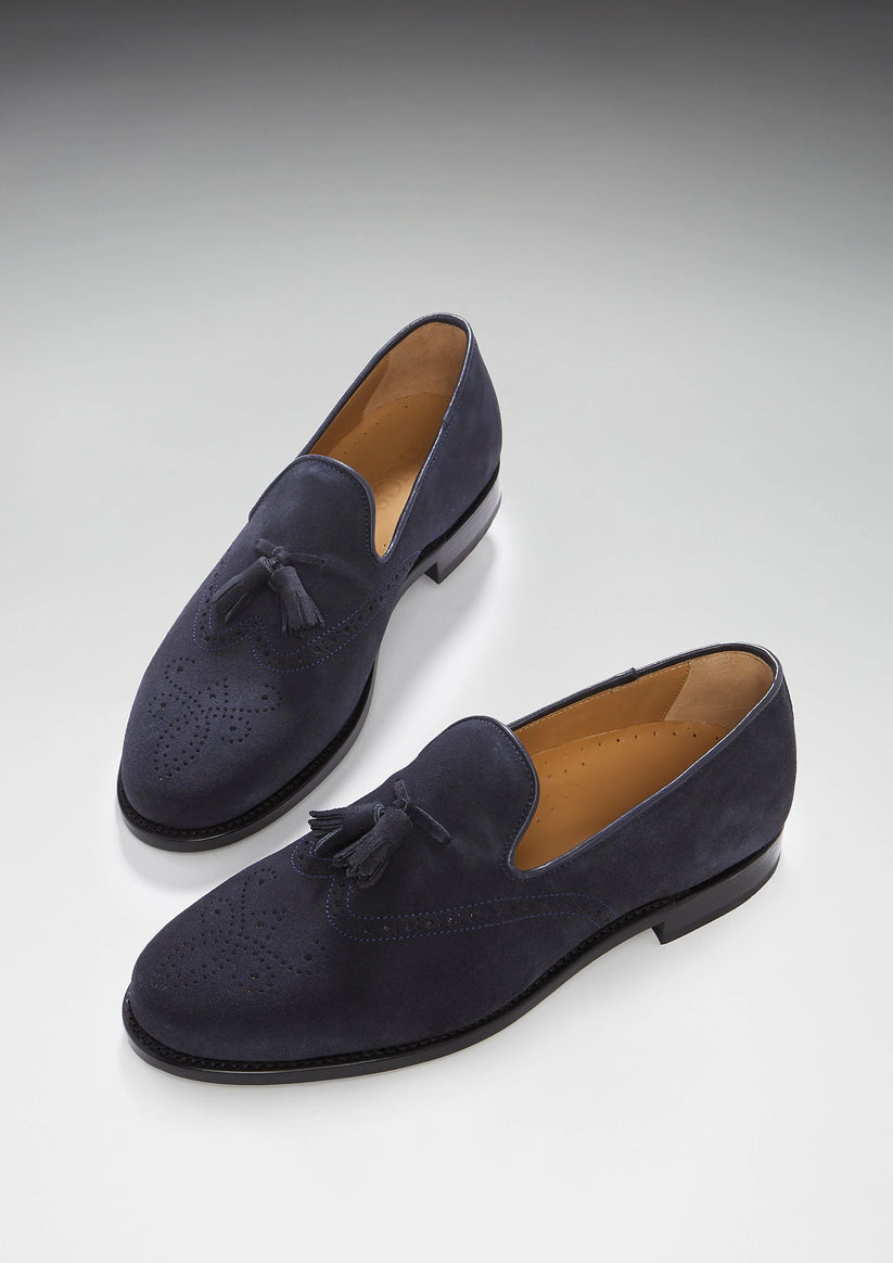 Hugs & Co Mens Navy Blue Suede Tasselled Brogues Welted UK 7-14 - QHA UK