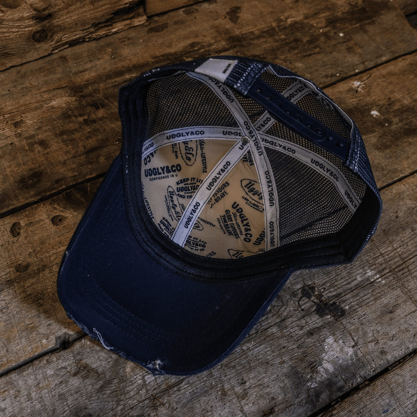 Uggly&Co Navy Blue White Diamond Cap Vintage Mesh Curved Peak - QHA UK