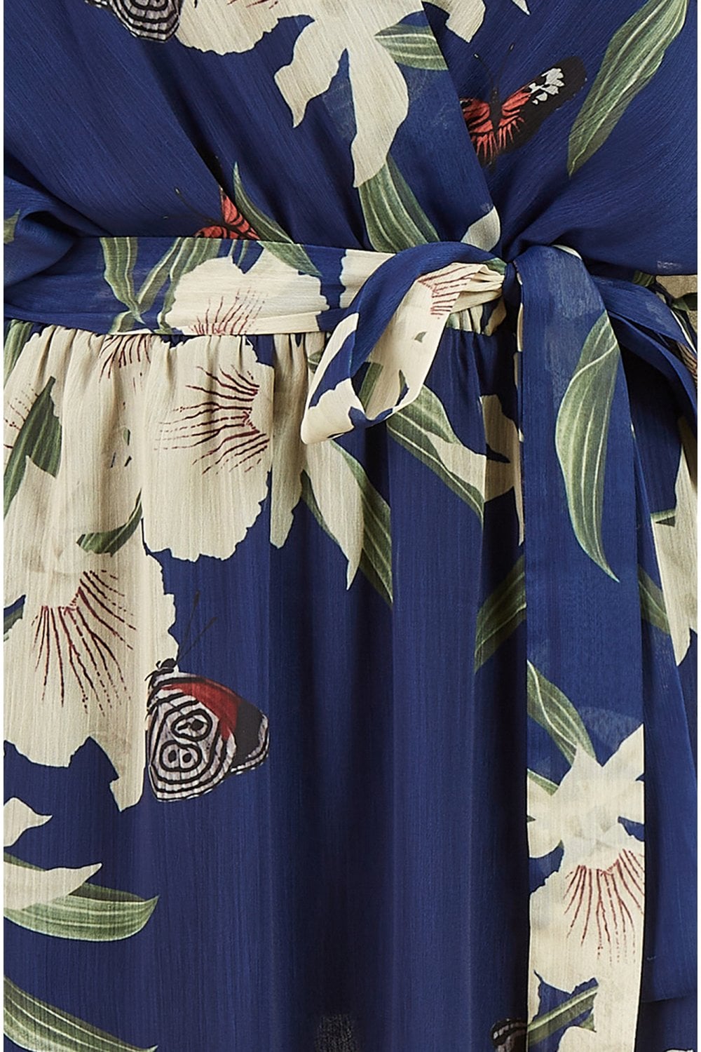 Yumi Navy Floral Kimono Sleeve Wrap Midi Dress | UK Sizes 6–28 - Sleeve Detail - QHA UK