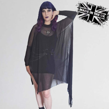 Necessary Evil Gothic Dress Anahita Mesh Layer Black with Faux Leather - QHA UK
