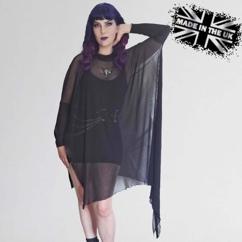 Necessary Evil Gothic Dress Anahita Mesh Layer Black with Faux Leather - QHA UK