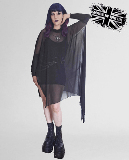 Necessary Evil Gothic Dress Anahita Mesh Layer Black with Faux Leather - QHA UK