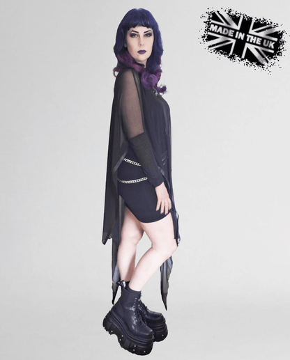 Necessary Evil Gothic Dress Anahita Mesh Layer Black with Faux Leather - QHA UK
