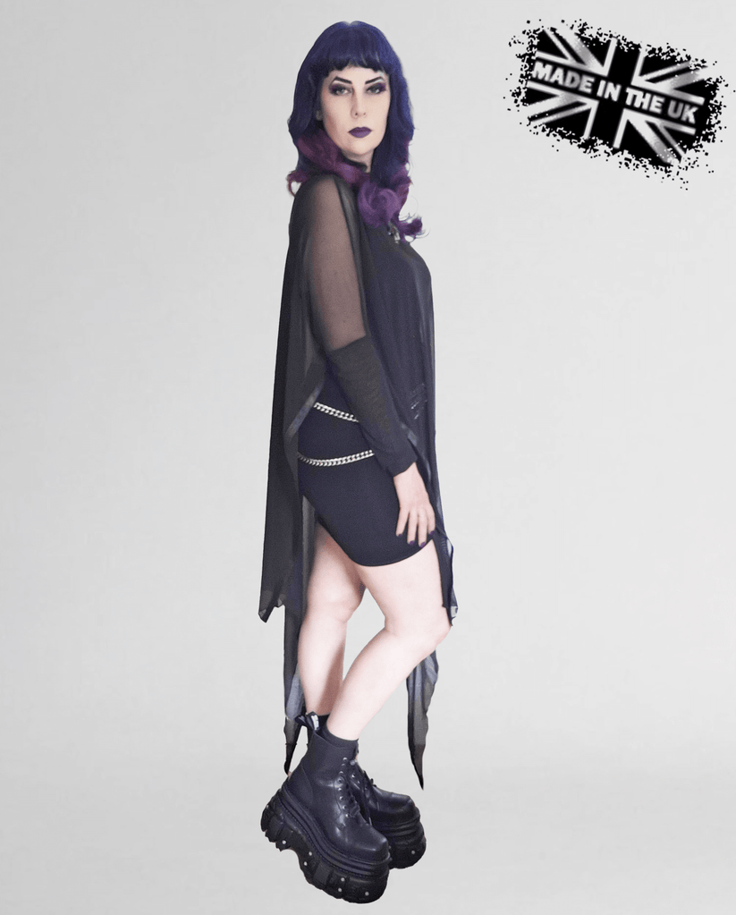 Necessary Evil Gothic Dress Anahita Mesh Layer Black with Faux Leather - QHA UK