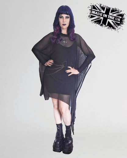 Necessary Evil Gothic Dress Anahita Mesh Layer Black with Faux Leather - QHA UK