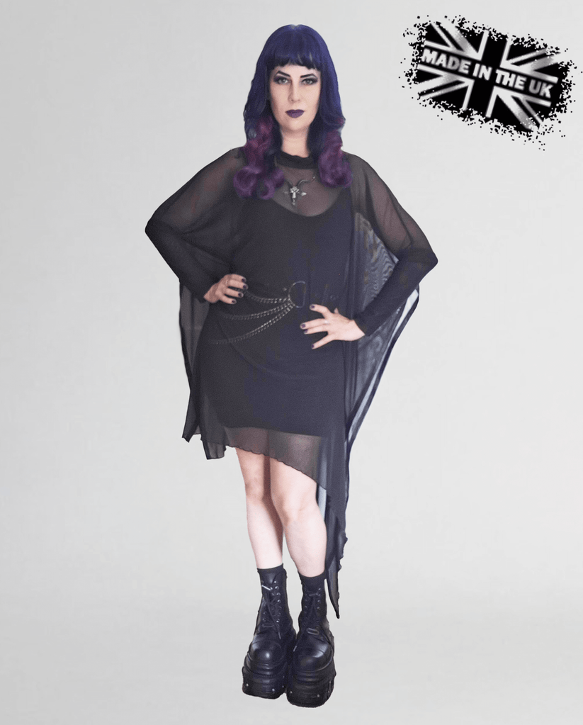 Necessary Evil Gothic Dress Anahita Mesh Layer Black with Faux Leather - QHA UK