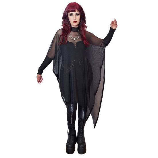 Necessary Evil Gothic Dress Anahita Black Mesh Layer UK Made UK 8-20 - QHA UK
