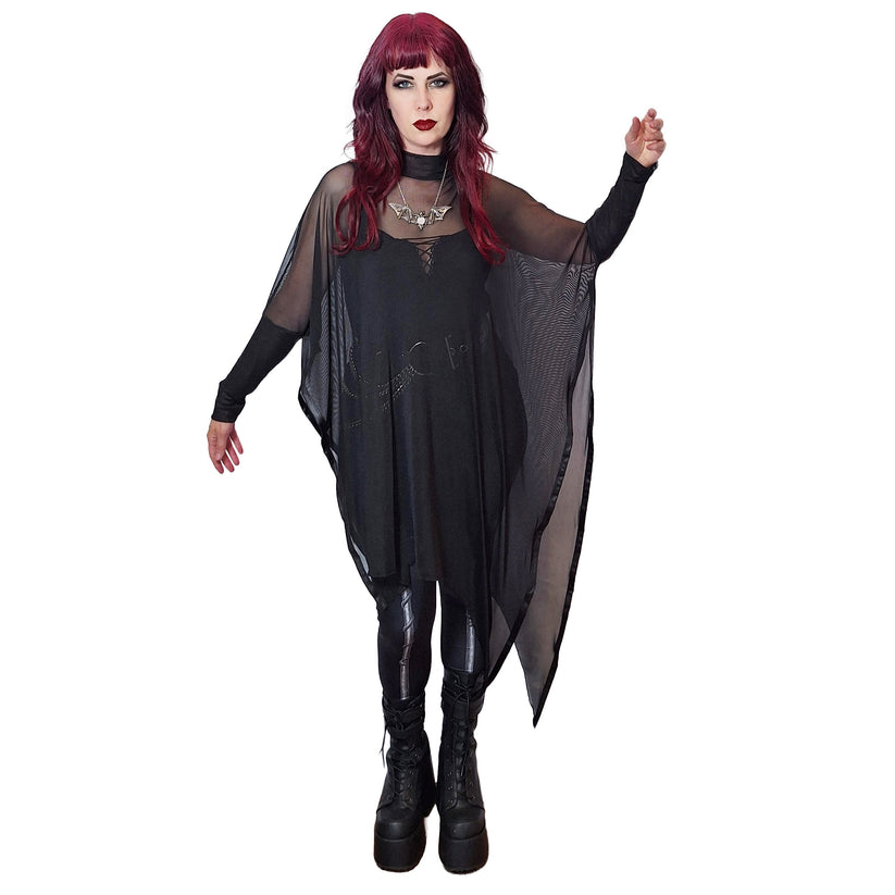 Necessary Evil Gothic Dress Anahita Black Mesh Layer UK Made UK 8-20 - QHA UK