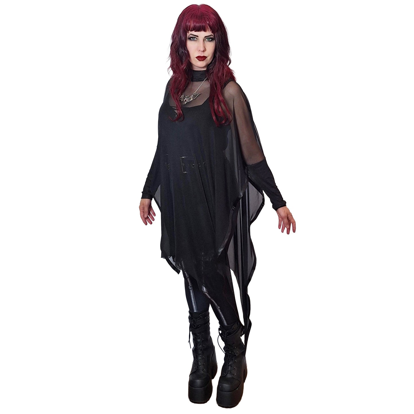 Necessary Evil Gothic Dress Anahita Black Mesh Layer UK Made UK 8-20 - QHA UK