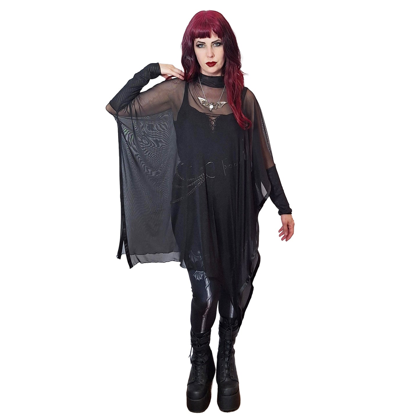 Necessary Evil Gothic Dress Anahita Black Mesh Layer UK Made UK 8-20 - QHA UK