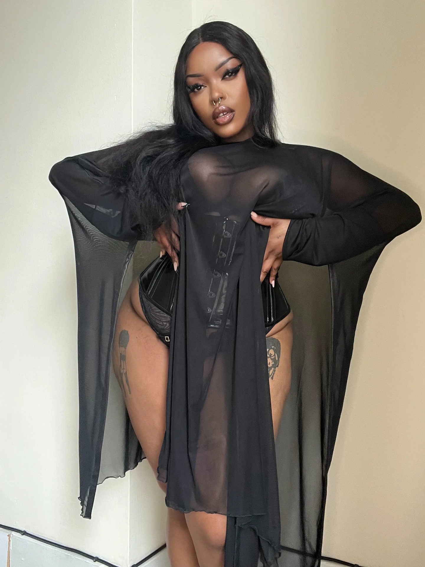 Necessary Evil Gothic Dress Anahita Black Mesh Layer UK Made UK 8-20 - QHA UK