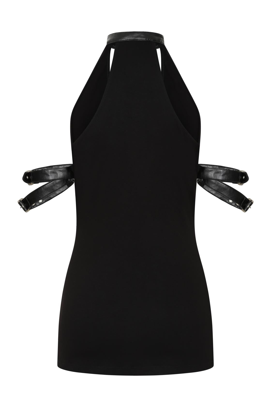 Necessary Evil Gothic Top Aphrodite Plunge Cowl Neck Faux Leather - Collar Detail - QHA UK
