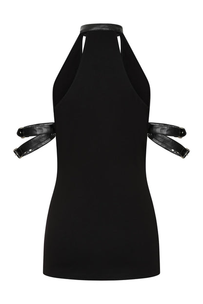 Necessary Evil Gothic Top Aphrodite Plunge Cowl Neck Faux Leather - Collar Detail - QHA UK