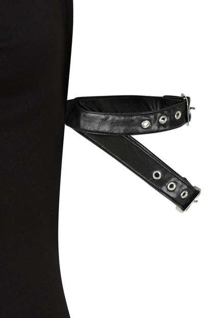 Necessary Evil Gothic Top Aphrodite Plunge Cowl Neck Faux Leather - Collar Detail - QHA UK