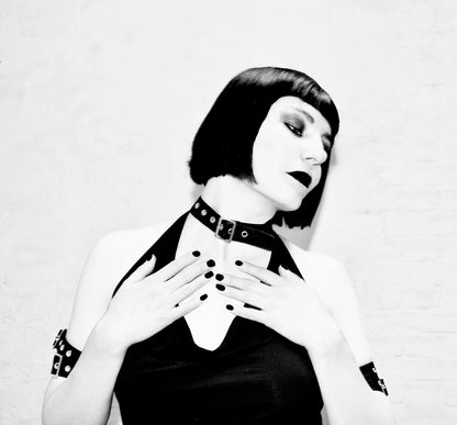 Necessary Evil Gothic Top Aphrodite Plunge Cowl Neck Faux Leather - Collar Detail - QHA UK