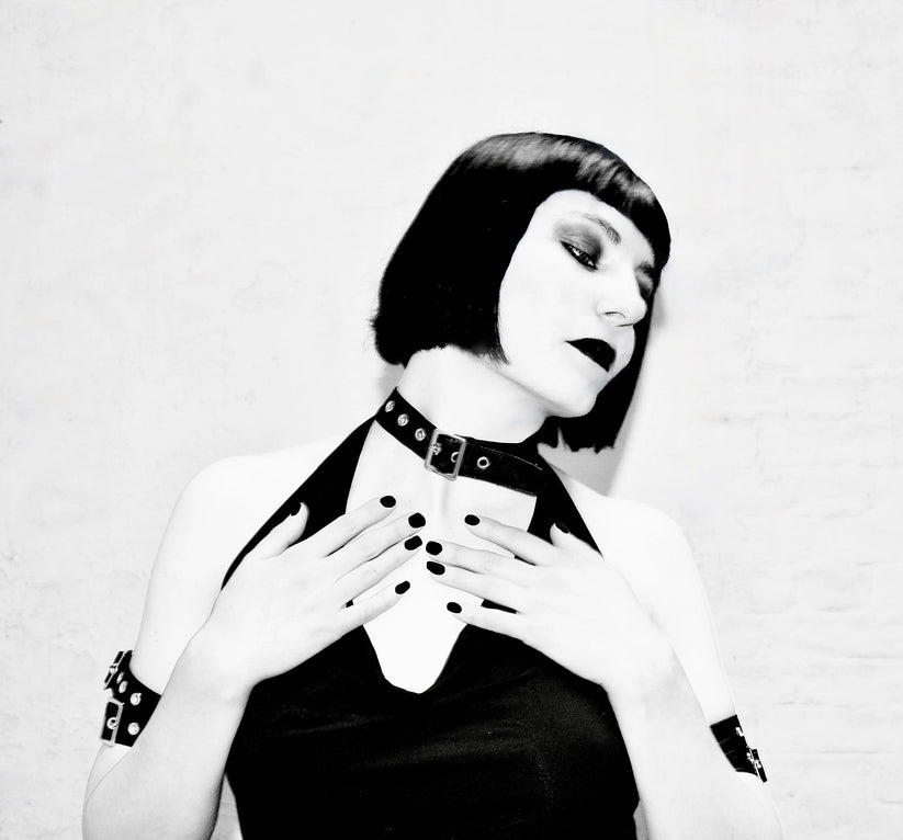 Necessary Evil Gothic Top Aphrodite Plunge Cowl Neck Faux Leather - Collar Detail - QHA UK