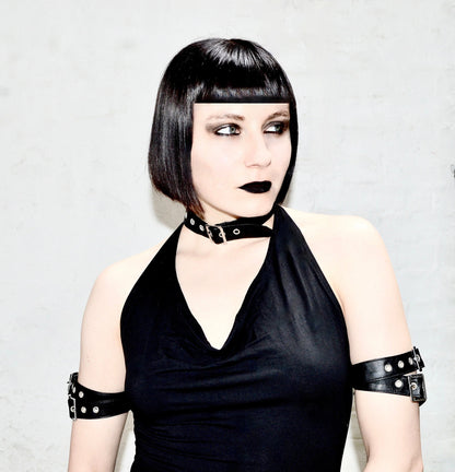 Necessary Evil Gothic Top Aphrodite Plunge Cowl Neck Faux Leather - Collar Detail - QHA UK