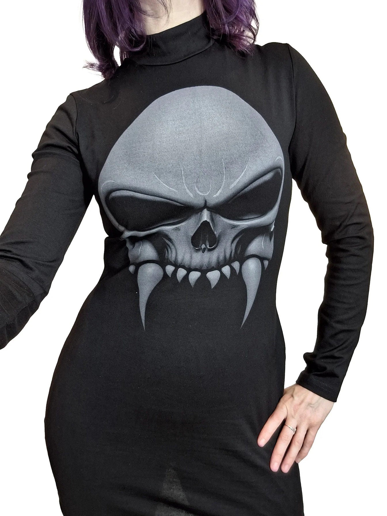 Necessary Evil Mini Dress Athena Vampire Skull Print UK 8-16 - Pattern Detail - QHA UK