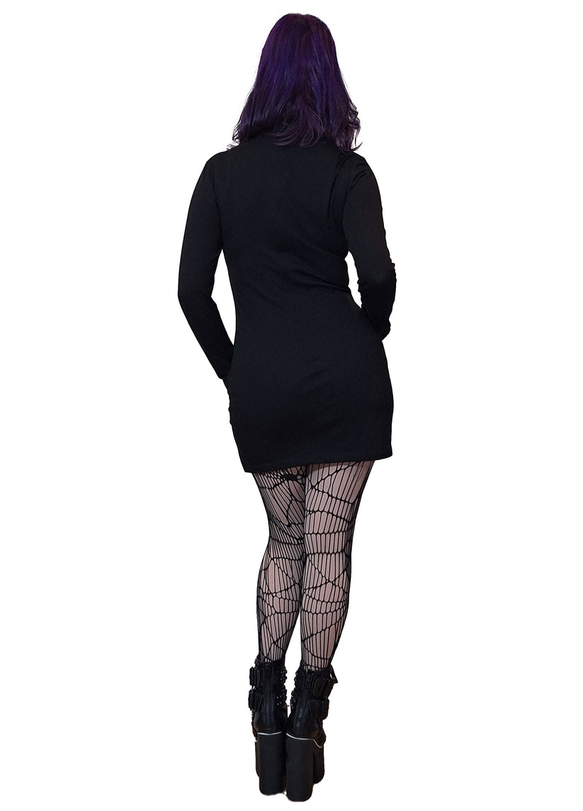 Necessary Evil Mini Dress Athena Vampire Skull Print UK 8-16 - Pattern Detail - QHA UK
