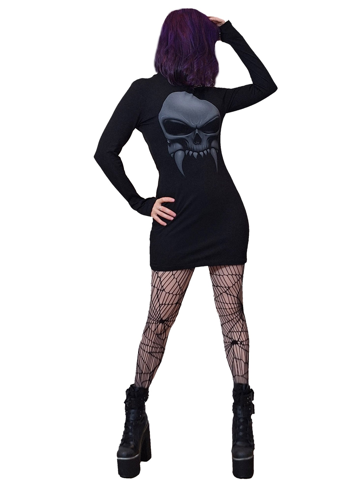 Necessary Evil Mini Dress Athena Vampire Skull Print UK 8-16 - Pattern Detail - QHA UK