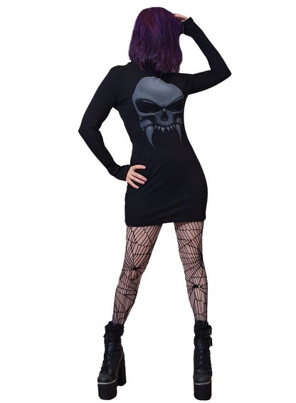 Necessary Evil Mini Dress Athena Vampire Skull Print UK 8-16 - Pattern Detail - QHA UK