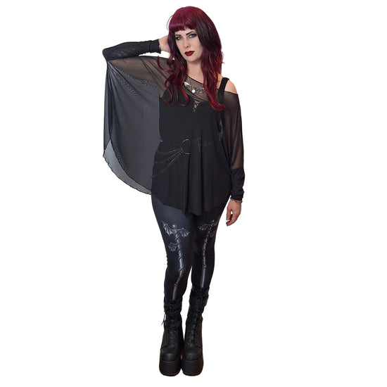 Necessary Evil Women's Gothic Mesh Top Circe Black Flowing Layering UK - QHA UK