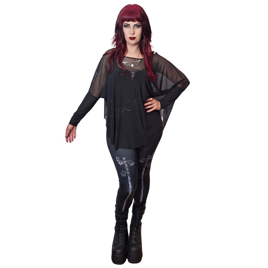Necessary Evil Women's Gothic Mesh Top Circe Black Flowing Layering UK - QHA UK