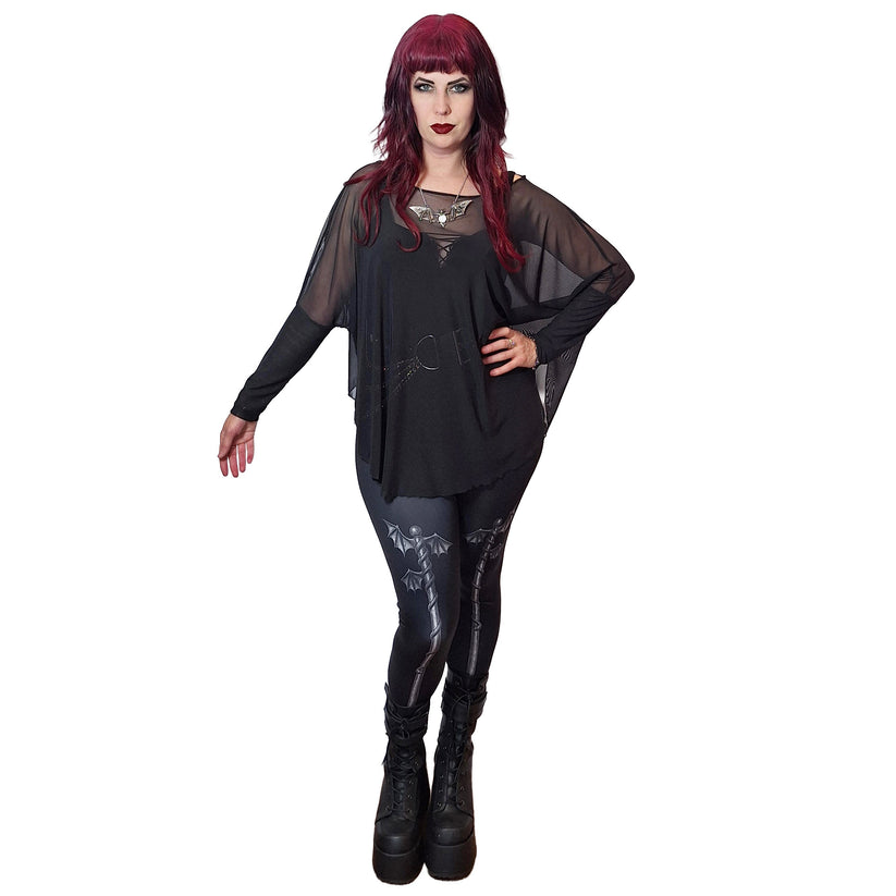 Necessary Evil Women's Gothic Mesh Top Circe Black Flowing Layering UK - QHA UK
