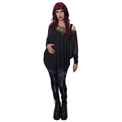 Necessary Evil Women's Gothic Mesh Top Circe Black Flowing Layering UK - QHA UK