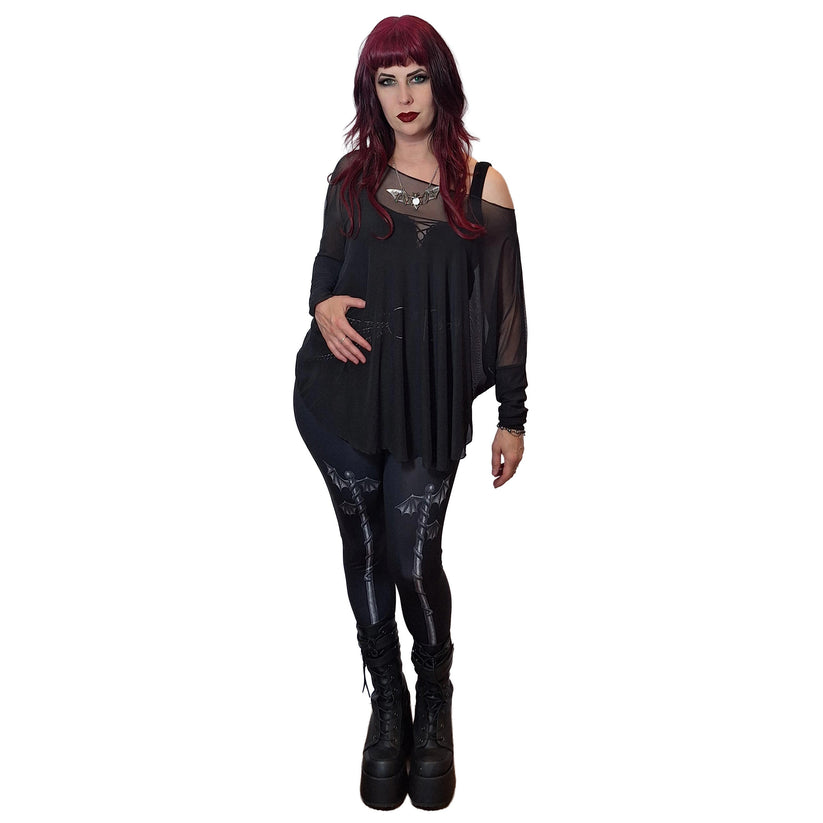Necessary Evil Women's Gothic Mesh Top Circe Black Flowing Layering UK - QHA UK