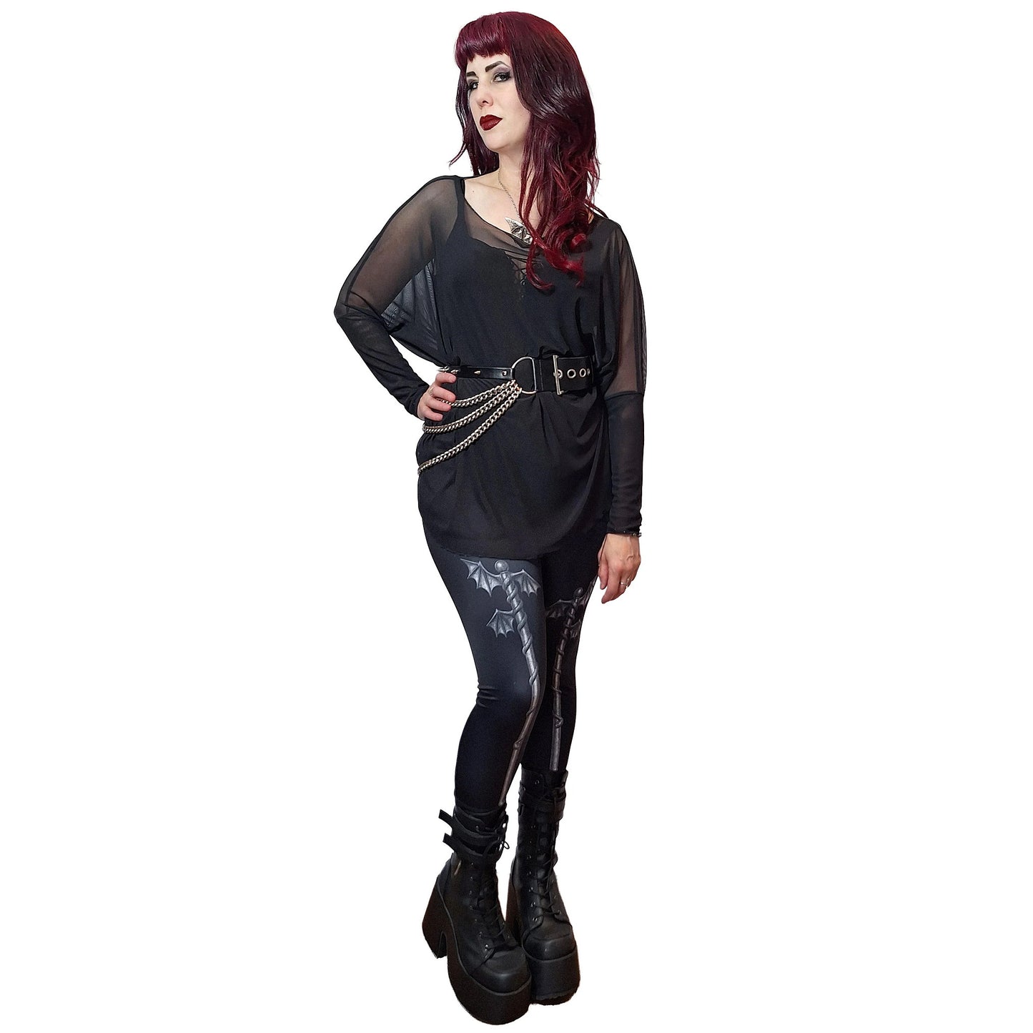 Necessary Evil Women's Gothic Mesh Top Circe Black Flowing Layering UK - QHA UK
