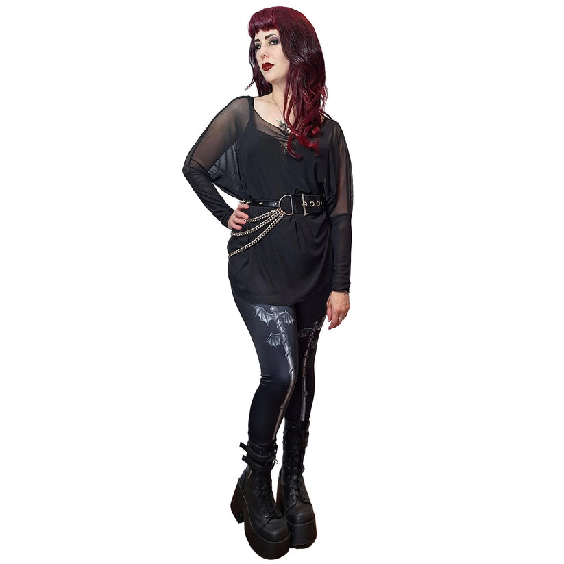 Necessary Evil Women's Gothic Mesh Top Circe Black Flowing Layering UK - QHA UK