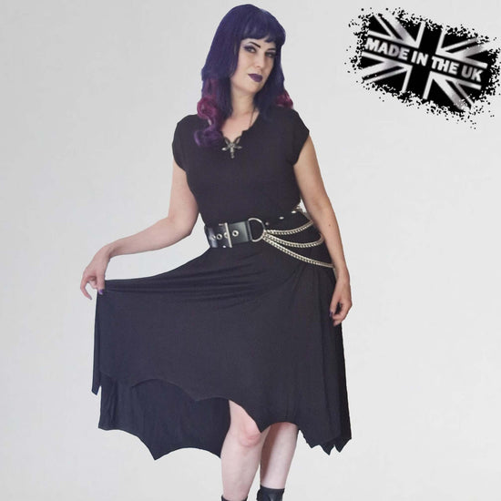 Necessary Evil Gothic High-Low Dress Evaki Bat Wing Hem with Pockets - QHA UK