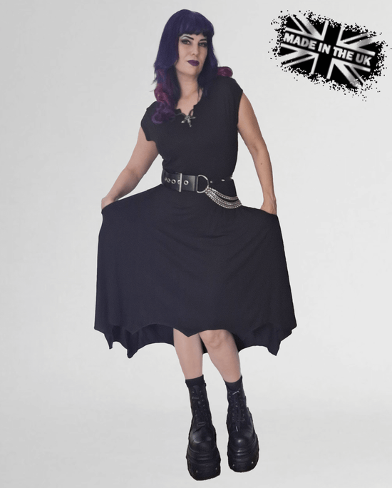 Necessary Evil Gothic High-Low Dress Evaki Bat Wing Hem with Pockets - QHA UK