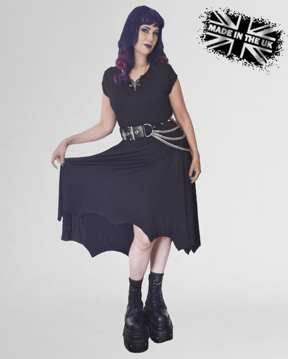 Necessary Evil Gothic High-Low Dress Evaki Bat Wing Hem with Pockets - QHA UK