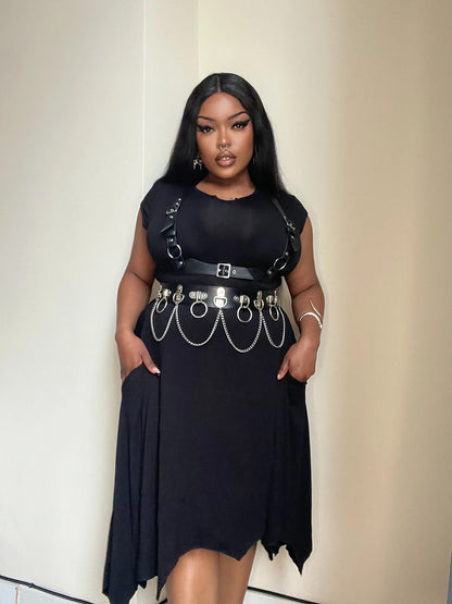 Necessary Evil Gothic High-Low Dress Evaki Bat Wing Hem with Pockets - QHA UK