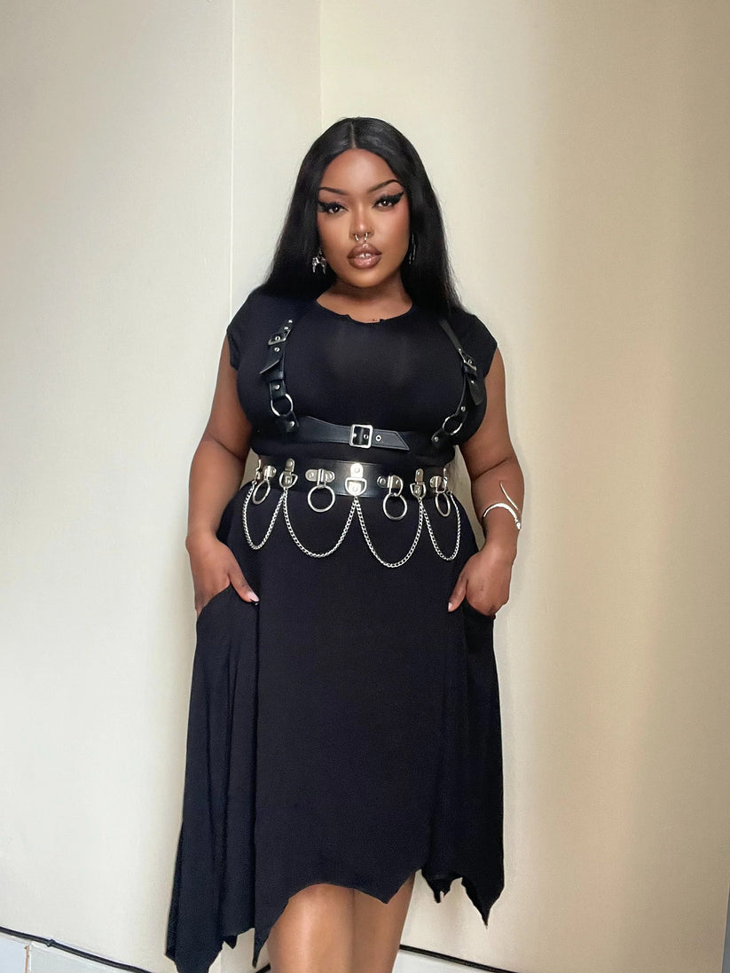 Necessary Evil Gothic High-Low Dress Evaki Bat Wing Hem with Pockets - QHA UK