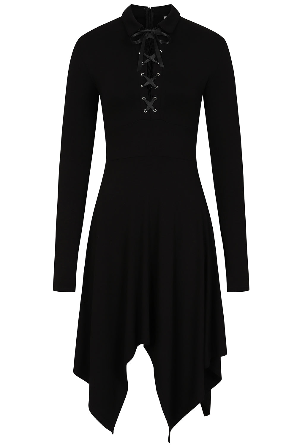 Necessary Evil Gothic Midi Dress Kali Handkerchief Hem Long Sleeve - Sleeve Detail - QHA UK