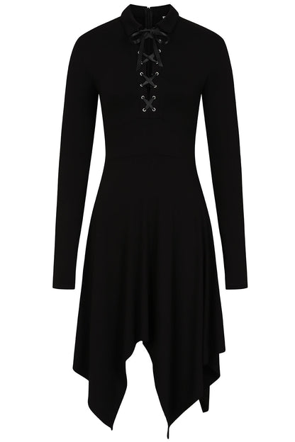 Necessary Evil Gothic Midi Dress Kali Handkerchief Hem Long Sleeve - Sleeve Detail - QHA UK