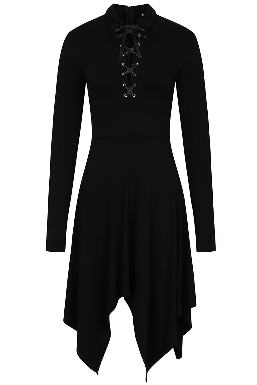 Necessary Evil Gothic Midi Dress Kali Handkerchief Hem Long Sleeve - Sleeve Detail - QHA UK