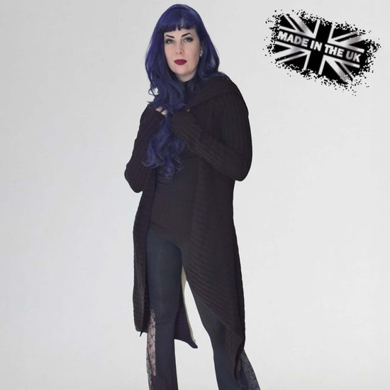 Necessary Evil Women's Cardigan Ribbed Sabrina Draped with Hood - QHA UK