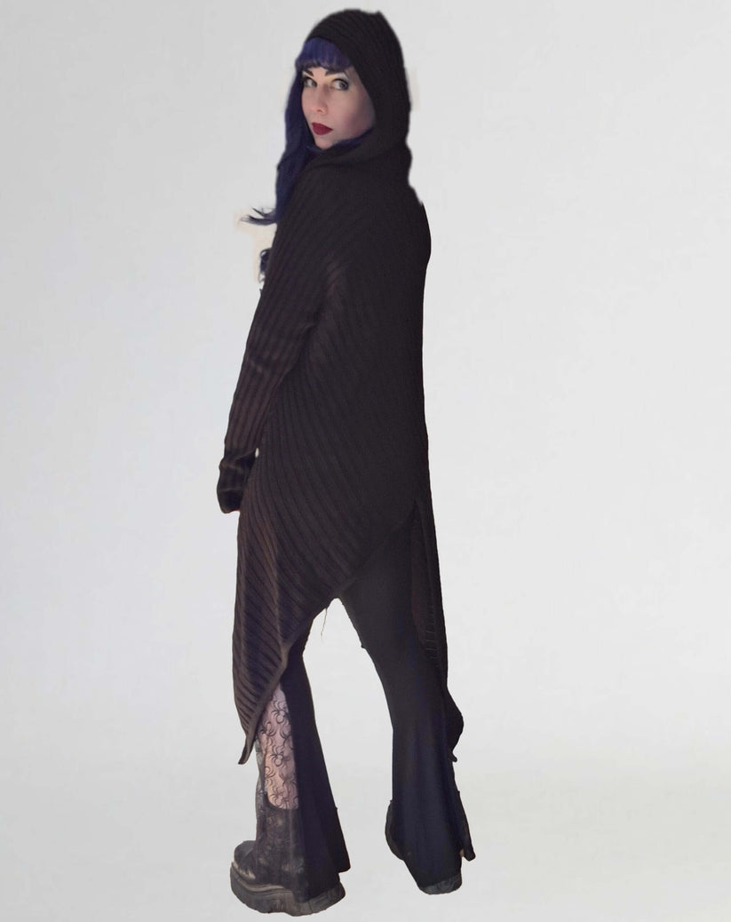 Necessary Evil Women's Cardigan Ribbed Sabrina Draped with Hood - QHA UK