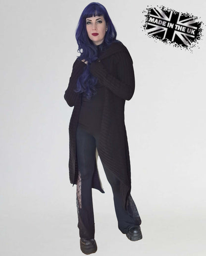 Necessary Evil Women's Cardigan Ribbed Sabrina Draped with Hood - QHA UK