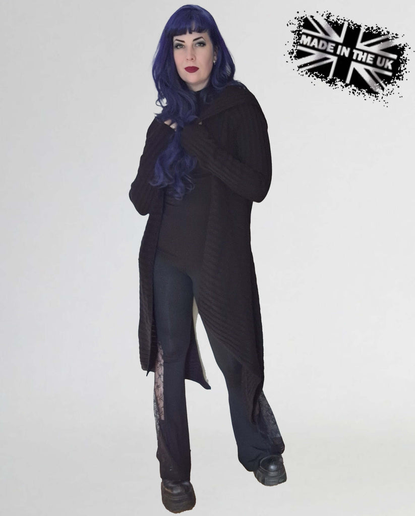 Necessary Evil Women's Cardigan Ribbed Sabrina Draped with Hood - QHA UK