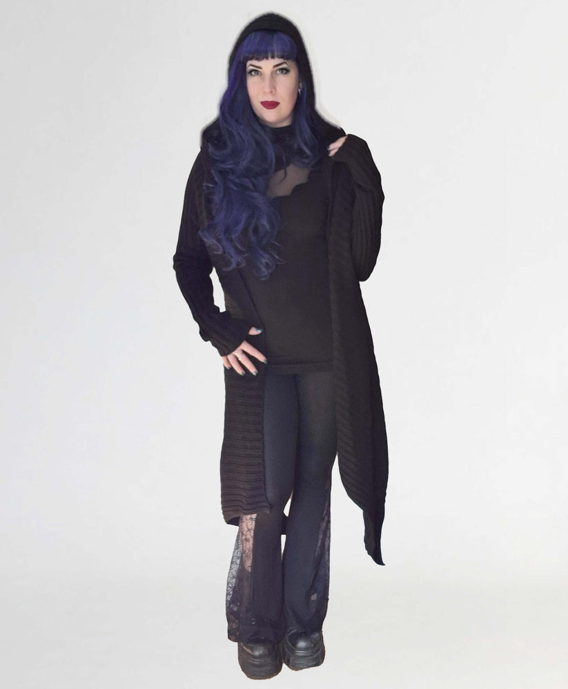 Necessary Evil Women's Cardigan Ribbed Sabrina Draped with Hood - QHA UK