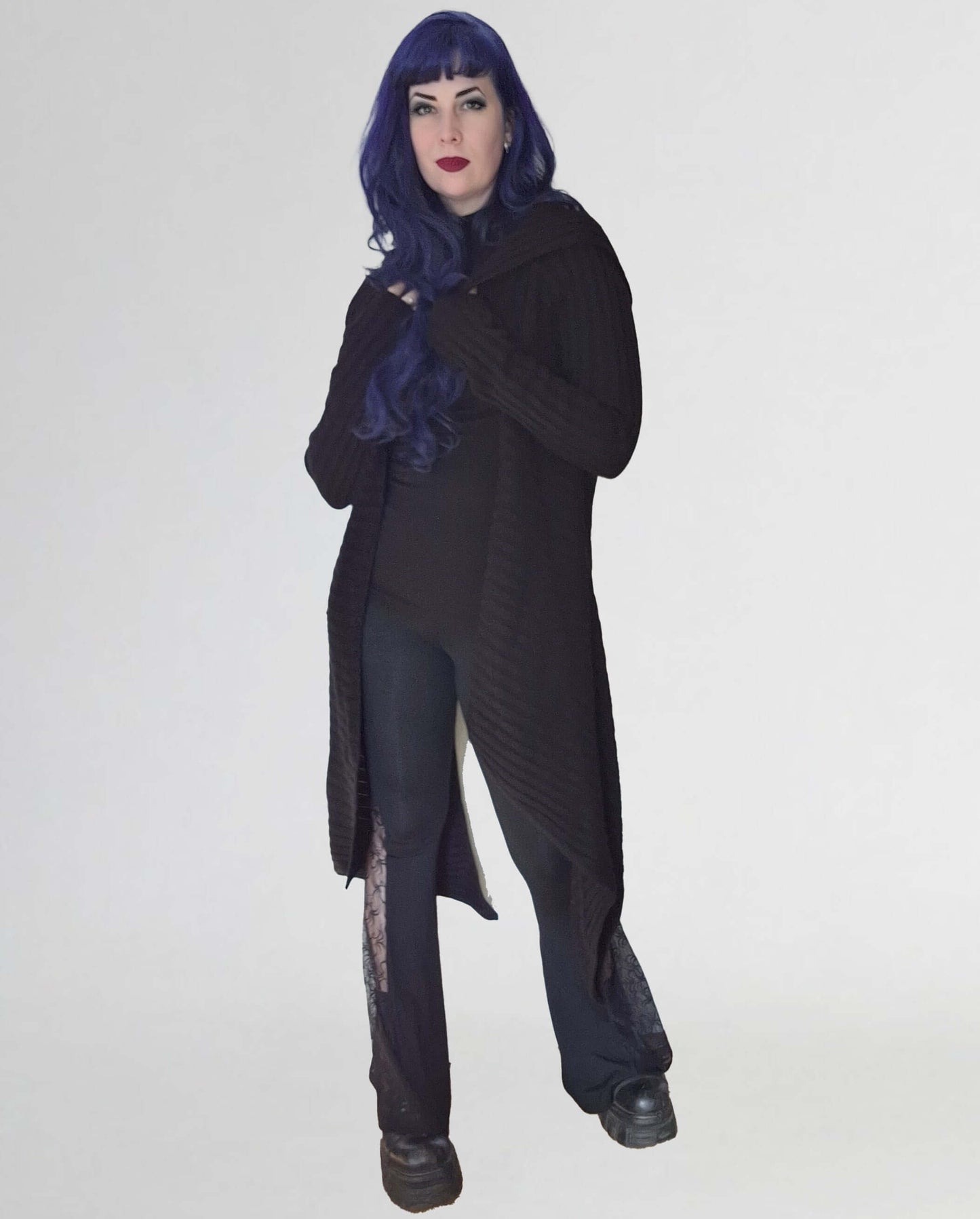 Necessary Evil Women's Cardigan Ribbed Sabrina Draped with Hood - QHA UK