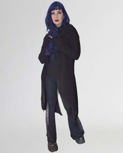 Necessary Evil Women's Cardigan Ribbed Sabrina Draped with Hood - QHA UK