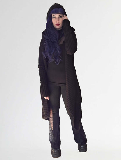 Necessary Evil Women's Cardigan Ribbed Sabrina Draped with Hood - QHA UK