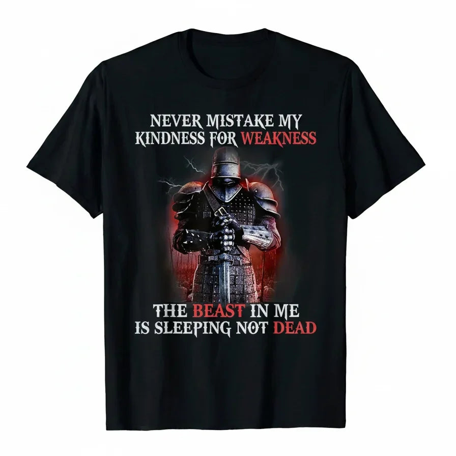 Never Mistake My Kindness for Weakness Men's Knight T-Shirt | S–XXXL UK - Sleeve Detail - QHA UK